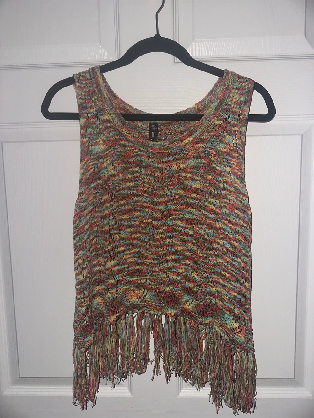 Design Lab Lord & Taylor Multicolor Knit Fringe Tank Top